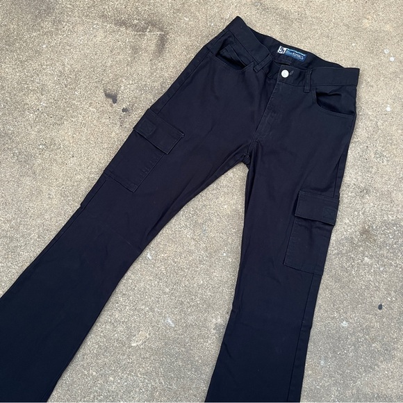Y2K black bootcut carpenter pants made in USA cargo pockets flare 27” waist sz 5 - Picture 1 of 12